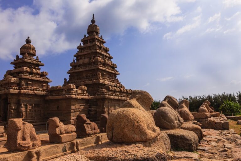 Mahabalipuram, India – 8th Century Shore Temple and Granite Cows